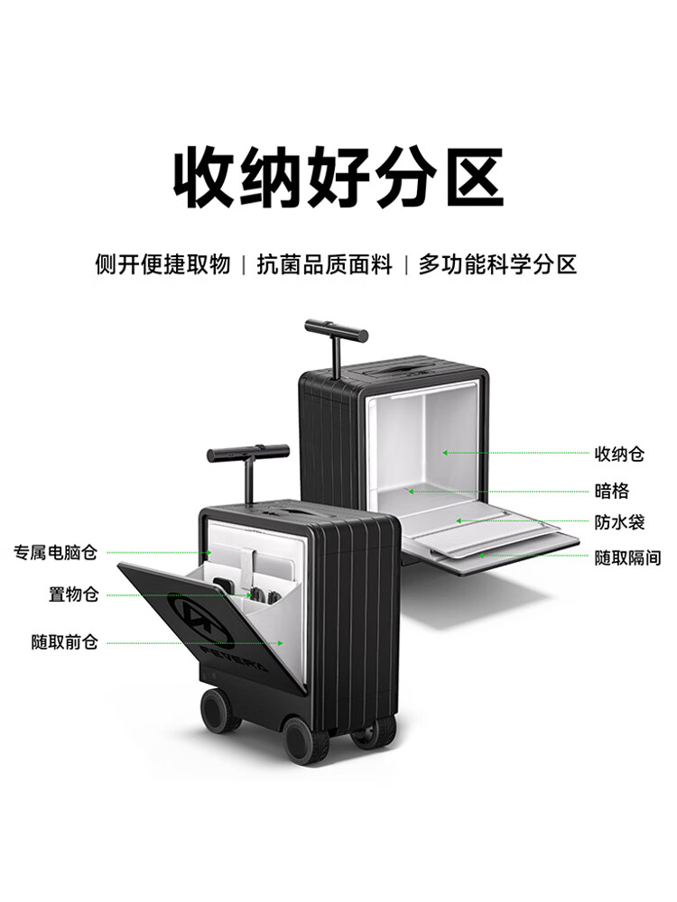 fevera騎行電動(dòng)行李箱 智慧出行新裝備，經(jīng)典黑演繹未來(lái)旅行